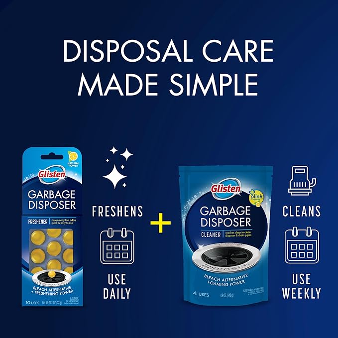 Glisten Garbage Disposer Freshener, Sink Disposal Odor Eliminator, Quick and Easy-to-Use, Lemon Scent, 10 Capsules