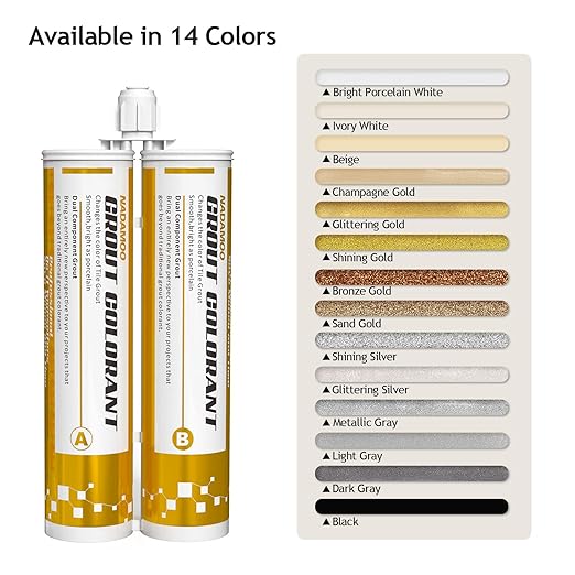 NADAMOO Epoxy Grout Glittering Gold, Dual Tubes Waterproof Tile Grout 19oz 400ml, Restore Tile Grout Line for Shower Bathroom Wet Room Kitchen, Caulk Gun NOT Included