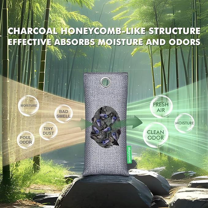 Activated Charcoal Odor Absorber for Strong Odor, Natural Shoe Deodorizer. Sneaker Odor Eliminator, 6 Pack Bamboo Charcoal Air Purifying Bags, Odor Remover Moisture Absorbers for Shoes