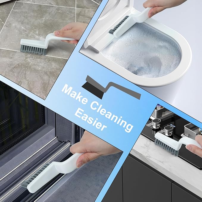 V-Shaped Grout Cleaner Brush, 3 Pcs Grout Brushes for Tile Floor, Handheld Grout Cleaning Brushes Set with 3 Hooks for Shower, Bathroom, Kitchen, Home Use, Stiff Bristle