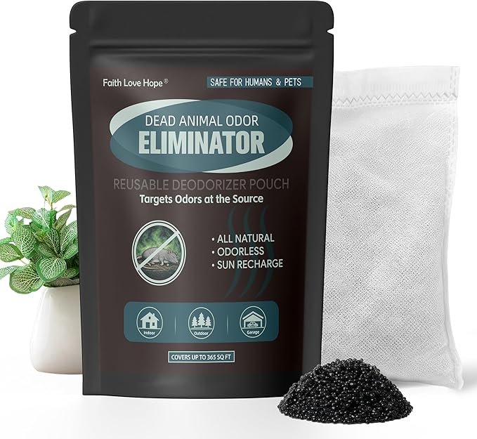 Dead Rodent Odor Absorber for Strong Smells, With Steam-Activated Coconut Shell Carbon & Engineered Clinoptilolite Zeolite, Fragrance-Free & Reusable, Covers Up to 365 Sq Ft, No Harsh Chemicals