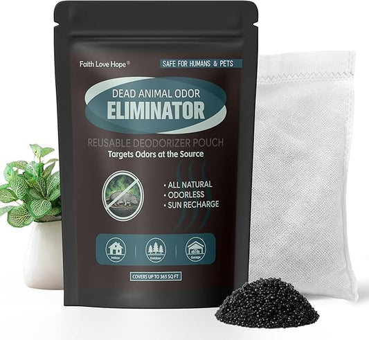Dead Rodent Odor Absorber for Strong Smells, With Steam-Activated Coconut Shell Carbon & Engineered Clinoptilolite Zeolite, Fragrance-Free & Reusable, Covers Up to 365 Sq Ft, No Harsh Chemicals