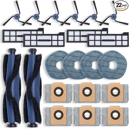 Replacement Parts Kit compatible with eufy X10 Pro Omni Robot Vacuum Accessories, 2 Roller Brushes, 4 Filters, 6 Side Brushes, 4 Mop Pads, 6 Dust Bags (22 Pack)