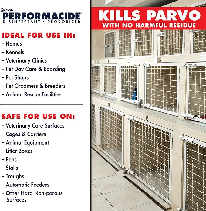 PERFORMACIDE No-Rinse Disinfectant / Deodorizer for Pet Surfaces | Kills Parvovirus, Ringworm, Feline Calicivirus, Avian Influenza (Bird Flu) Eco Friendly, Naturally Dissipates, Refillable, 32 OZ Kit