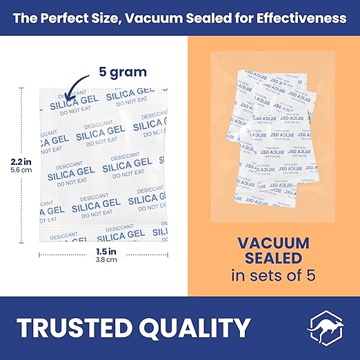 Wallaby 5g Silica Gel Desiccant Packs – 20 Packets (Food Safe, Rechargeable)