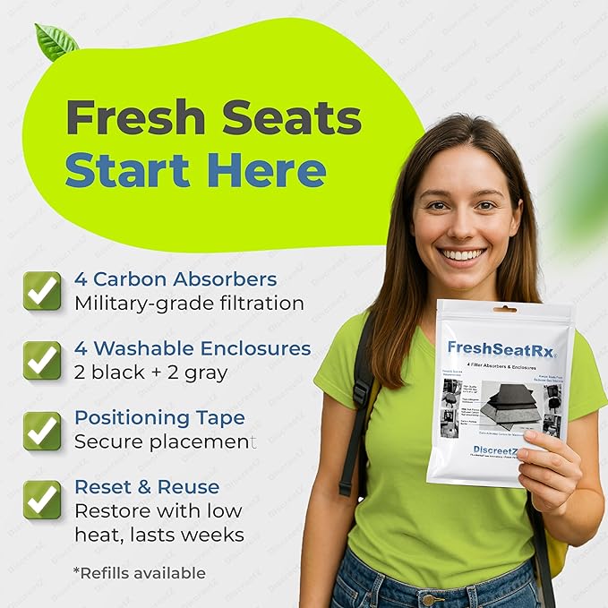 Flatulence Neutralizer Seat Pads, Activated Charcoal Odor Absorber Seat Cushion Pad for Office, Home, Car, Truck & SUV Automobiles. Carbon Filters Absorb Smell to Keep Air & Seating Fresh, 4 Pack