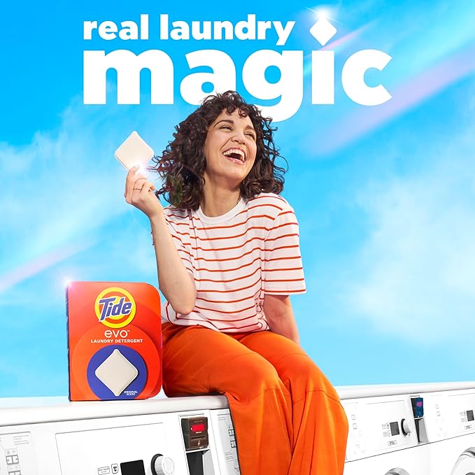 Tide evo Original Scent Laundry Detergent Fiber Tiles Works on 100% of Common Stains Safe for All Machines and Water Conditions Concentrated HE Compatible Clean and Instant Dissolve, 42 Count