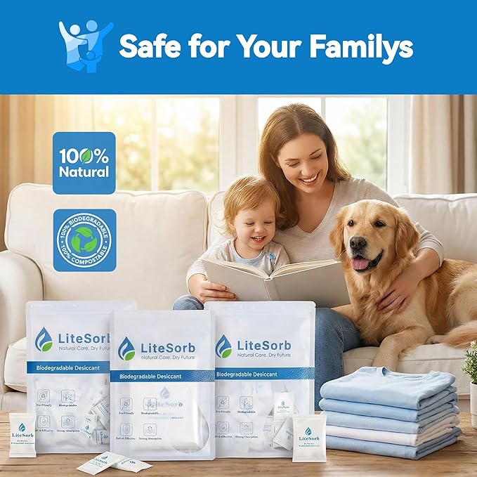 Natural Moisture Absorbers, Premium Moisture Absorption Desiccants Safe for Food, Luxury, Collectibles, Handbags, Shoes, Camera, Guitar Eco-Friendly & Biodegradable(2g x 100pcs)