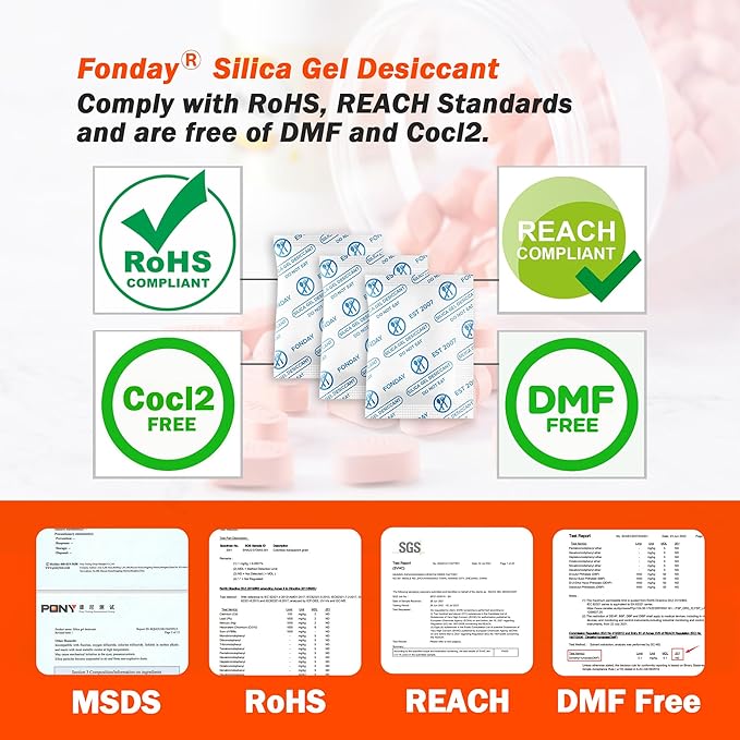 5g x 100 Packs Fonday Food Grade Silica Gel Desiccants Packs Moisture Absorbers Dehumidifier for Food Storage, Electronics, 3D Filament & Safes