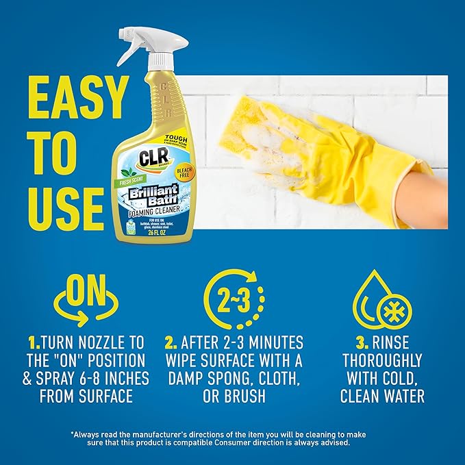 CLR Brilliant Bath Foaming Bathroom Cleaner Spray - For Use On Toilet, Bath, Shower, Sink, Glass, Stainless Steel - Fresh Scent, 26 Ounce Bottle (Pack Of 2)