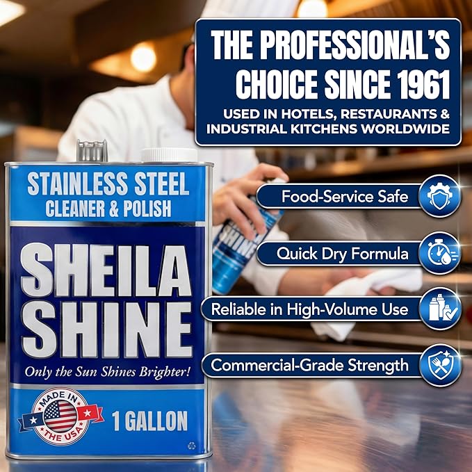 4 x 1 Gallon Sheila Shine Stainless Steel Cleaner and Polish - Cleans, Polishes & Protects Kitchen Appliances, Refrigerators, Sinks, Ovens & Grills - Stainless Steel Refrigerator Cleaner