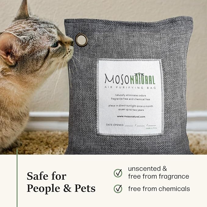 Moso Natural Air Purifying Bag 500g (3 Pack) Premium Bamboo Charcoal Odor Absorber for Home, Bedroom, Kitchen, Basement | Unscented Pet Odor Eliminator | Large Charcoal Deodorizer Bag Covers 250sqft