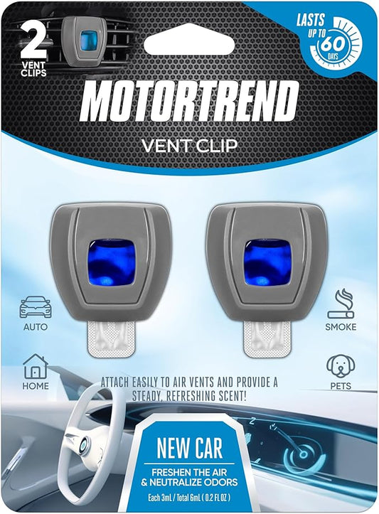 Motor Trend Vent Clip Air Freshener - Long Lasting Fresh Scents for Cars, Trucks, and SUVs - New Car Scent, 2Pack