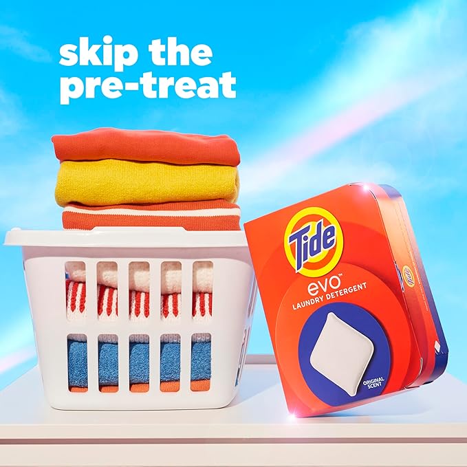 Tide evo Original Scent Laundry Detergent Fiber Tiles Works on 100% of Common Stains Safe for All Machines and Water Conditions Concentrated HE Compatible Clean and Instant Dissolve, 42 Count