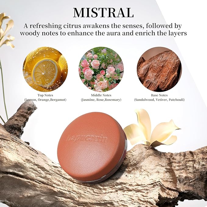 Car Air Freshener Vent Clip Fragrance Long Lasting Auto Odor Eliminator - Made with Natural Plant Extracts - Mocha Brown Leather Diffuser with 2 Pieces Mistral Scent Refills