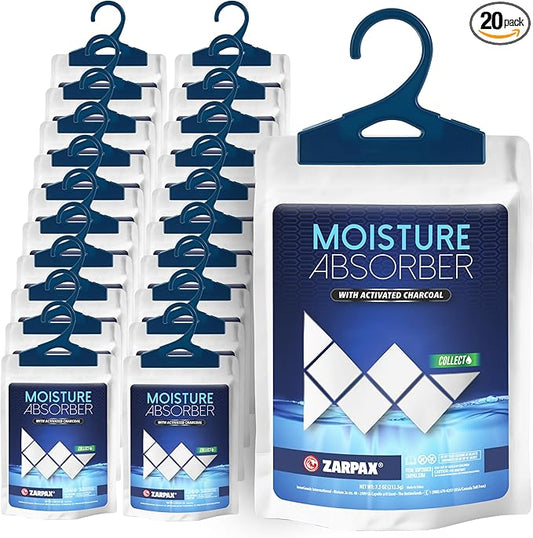 Moisture Absorber Sachets Activated Charcoal 7.5 oz/212g - Remove Excess Moisture In Air & Odor - Desiccant Dehumidifier for Closet, Drawer, Storage - Dampness & Humidity Control - Set of 20