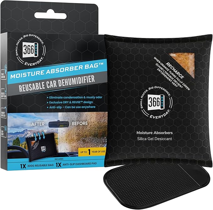 Dehumidifier & Moisture Absorber Bag – Reusable Silica Gel with Color-Changing Indicator – Eliminates Humidity & Musty Odors for Cars, RVs & Home (1)