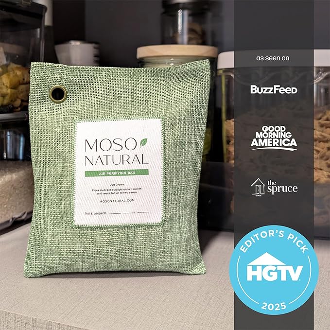 Moso Natural Air Purifying Bag 200g (3 Pack). A Scent Free Odor Eliminator for Cars, Closets, Bathrooms, Pet Areas. Premium Moso Bamboo Charcoal Odor Absorber. Two Year Lifespan! (Green)