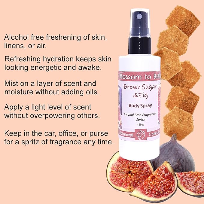 Blossom to Bath Brown Sugar & Fig Body Spray (4 Ounce) - Natural Fragrance - Energizes Skin with a Rich Fruity Scent