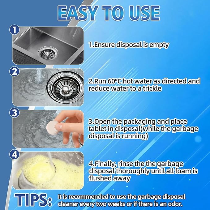 Garbage Disposal Cleaner and Deodorizer 50 Pack, Powerful Garbage Disposal Cleaner Tablets, 1 Year Supply For Kitchen Sink, Drain Clean, Home Cleaning Essentials (50 count)