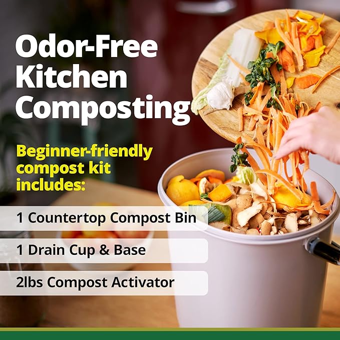 TeraGanix Bokashi Compost Starter Kit, Essential Bucket + Base, Indoor Composting, 15.3L (4gal) Capacity, Airtight, Odor & Pest-Free, Includes Bokashi Rice Bran & Liquid Collection Base, (Grey)