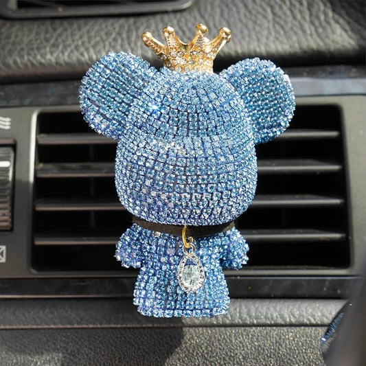 Cute Car Accessories, Bling Crystal Bear Car Air Freshener With Vent Clip,Rhinestone Aesthetic Car Decor Interior Decoration (BLUE)