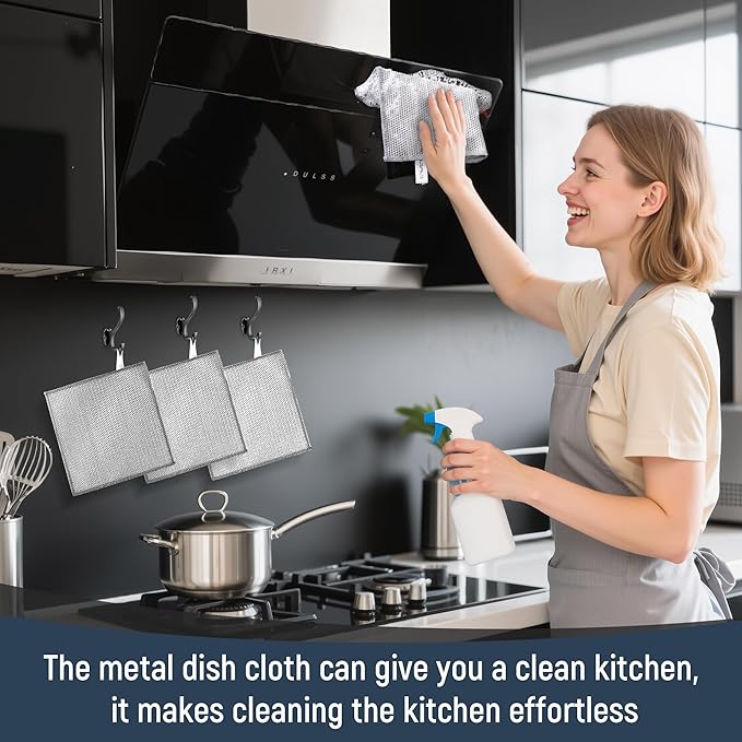 3 Layers Non Scratch Wire Dish Cleaning Supplies 24PCS - Wire Dishwashing Rag Home Essentials-Reusable Steel Wool Scrubber Washcloths,Kitchen Towels and Dishcloths Set for Pans Sinks & Cookware