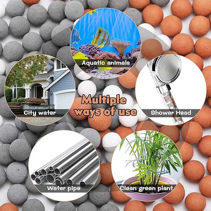 Patelai Replacement Anion Mineral Shower Head Bead Refills Purifying Water Mineral Bead Filtration Stone Ball for Filtered Shower Head, Diameter 7-8 mm(330.0 Grams,Orange, Gray, White)