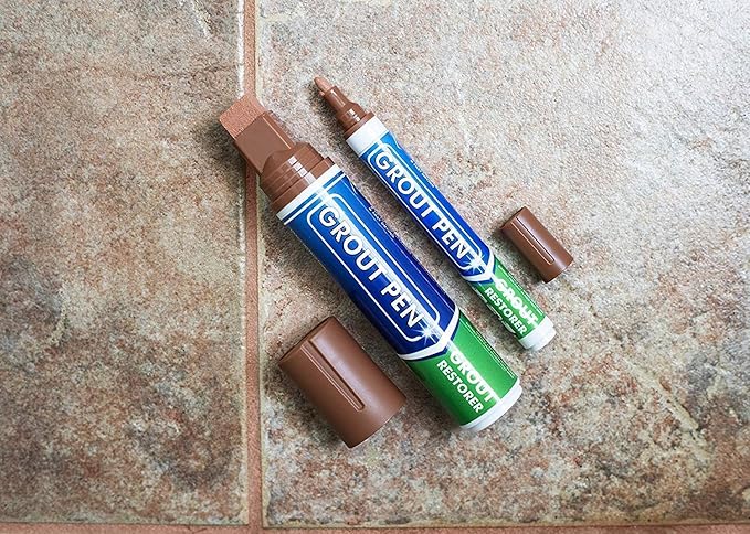 Grout Pen Tile Paint Marker: Waterproof Grout Colorant and Sealer Pen to Renew, Repair, and Refresh Tile Grout - Cleaner Coating Stain Pens - 2 Pack, 5mm Narrow and 15mm Wide Tip Pen - Terracotta