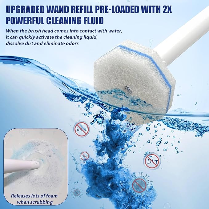 Disposable Toilet Brush and Holder Set with 30 Refills, Wall-Mounted Toilet Brush, Toilet Cleaning System-1 Toilet Bowl Wand, 1 Caddy&30 Prefilled Cleaning Solution Refills for Deep Scrub Toilet.