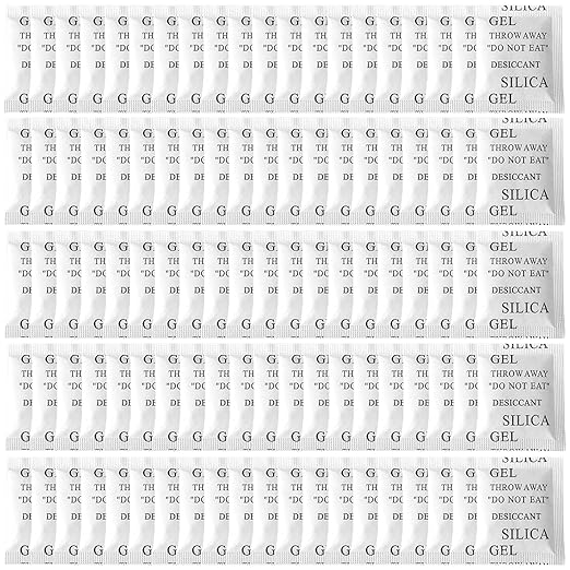 100PCS 5 Gram Premium Silica Gel Packets, Desiccant Packs for Storage, Moisture Absorbers, Humidity Dry Bags, Rechargeable Transparent Silicone Dessicants Dehumidifier for Electronics, Shoes, Jewelry