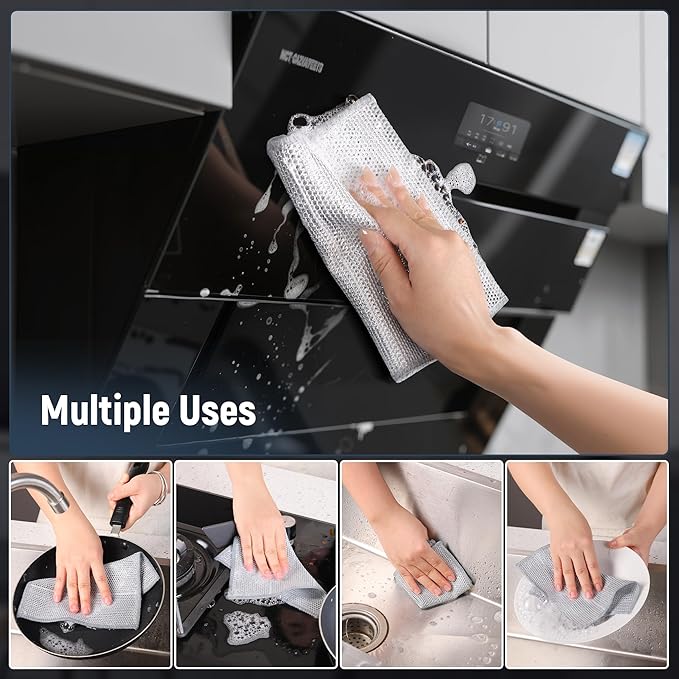 3 Layers Non Scratch Wire Dish Cleaning Supplies 24PCS - Wire Dishwashing Rag Home Essentials-Reusable Steel Wool Scrubber Washcloths,Kitchen Towels and Dishcloths Set for Pans Sinks & Cookware