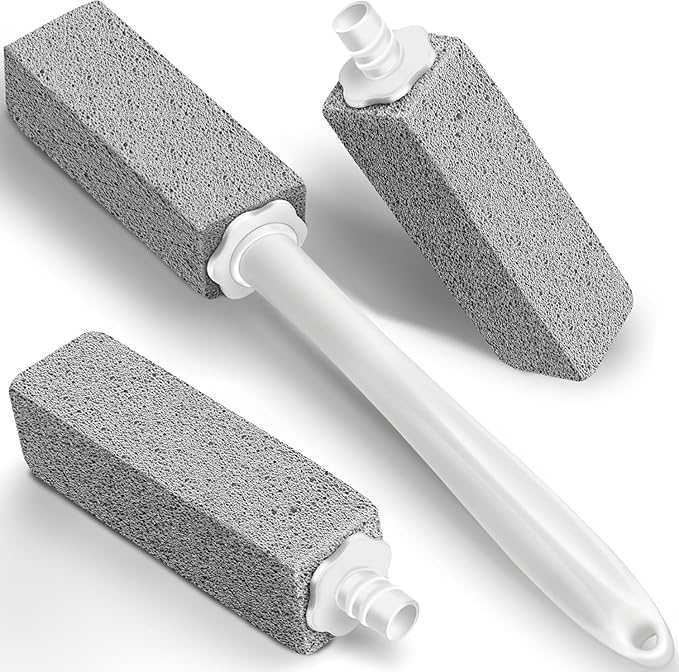 W&E Choice Toilet Pumice Stone 3 Pack, Pumice Stone for Bathtub Cleaning with Extra Long Handle, Toilet Brush for Cleaning Toilets, Bathtubs, Grills, Swimming Pools, Sinks