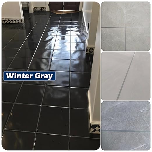 Epoxy Grout Winter Gray 13.5 fl oz ｜Water & Stain Resistant & Zero Maintenance｜1:1 Auto-Mix Technology｜24hr Ready-to-Use｜Perfect for Shower Kitchen Pool | 10 Pearl Finishes for Tile & Stone