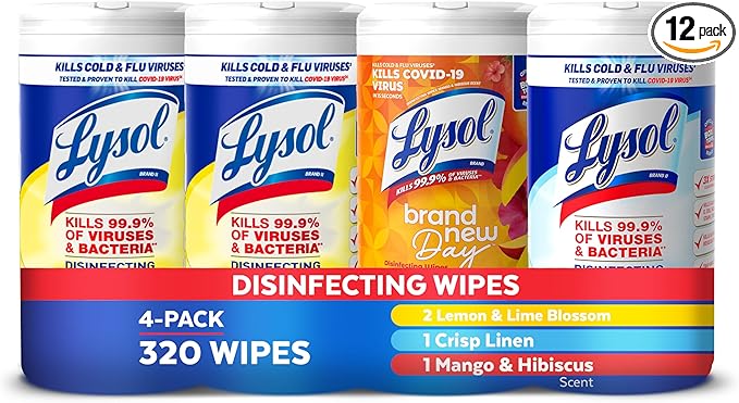 Lysol Disinfecting Wipes Bundle, Home Apartment Dorm Room Essentials and Cleaning Supplies, All Purpose Cleaner, Multi-surface Cleaning Wipes, Multi-Scent Sanitizing Wipes Bundle, 240 Count, Pack of 4