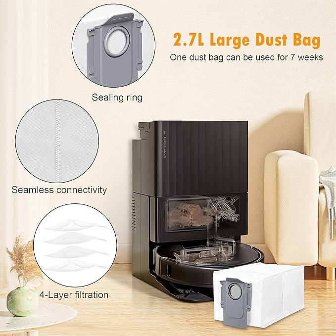 22 Pack Replacement Accessories for Roborock Qrevo S/Qrevo Pro/Qrevo Plus/Qrevo MaxV【Not for Qrevo】Robot Vacuum, 2 Mainbrush 4 Filter 4 Dust Bags 4 Mop Pads 6 Sidebrush 1 Cleaning Brush 1 Screwdriver