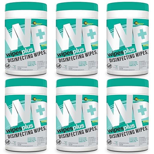 WIPESPLUS Disinfecting Surface Wipes Canister Bleach Free with Lemon Scent for Home and Business, 450 Count, (6 Packs of 75)