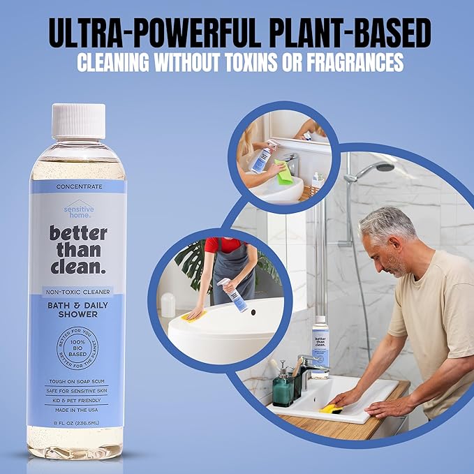 3-Pack Concentrates - Fragrance Free Cleaning Products - Plant-Based Cleaners for Bath, Shower, Stone & All Purpose - Non-Toxic, No Residue, Safe for Sensitive Skin & Surfaces