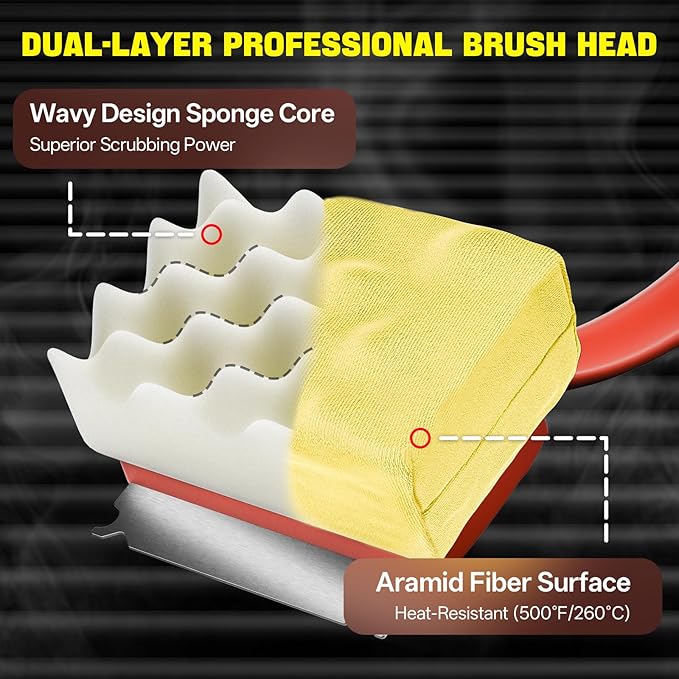 Grill Brush Bristle Free, Steam Grill Cleaning Brush with Detachable & Dishwash-Safe Brush-Head, Ergonomic Comfort Grip for Cast Iron/Stainless-Steel Grates, Safe Barbecue Grill Cleaner