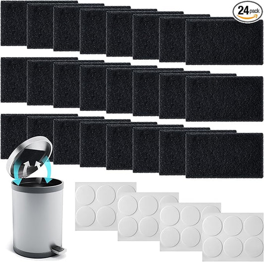 Timgle 24 Pcs Universal Trash Can Deodorizer Trash Bag Odor Absorbing Filters with 24 Double Sided Nano Glues Charcoal Deodorizer for Compost Buckets Countertop Garbage Bins