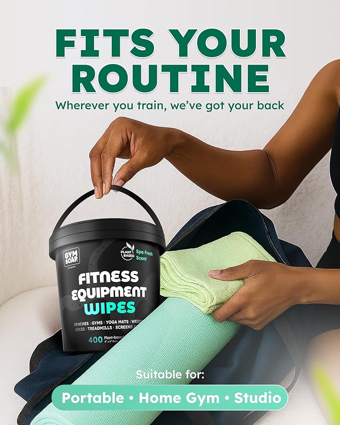 Yoga Mat Cleaner Wipes, Plant Based - 500 Gym Equipment Wipes to Clean Exercise Equipment, Treadmill, Peloton Bikes - Gym Supplies, Yoga Supplier, Cleaning Wipes for Home & Gym - Spa Fresh Scent