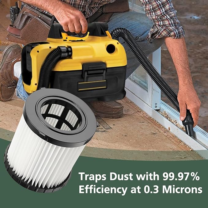 DCV581H DCV580H Vacuum Filter for DEWALT 20V MAX Shop Vac Cleaner Cordless and Corded Portable 2 Gallon Wet Dry Vacuum, Washable and Reusable Hepa Replacement Filter, 2 Pack