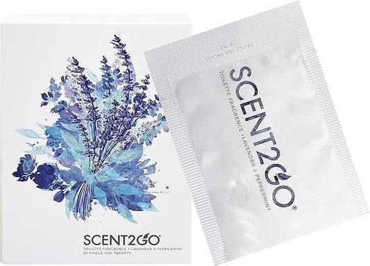 Scent2Go Toilet Fragrance Powder - Discreet Travel Size Packet - Leak Lock Design - Plant Based Formula - Lavender + Peppermint - 20 Single Use Packets