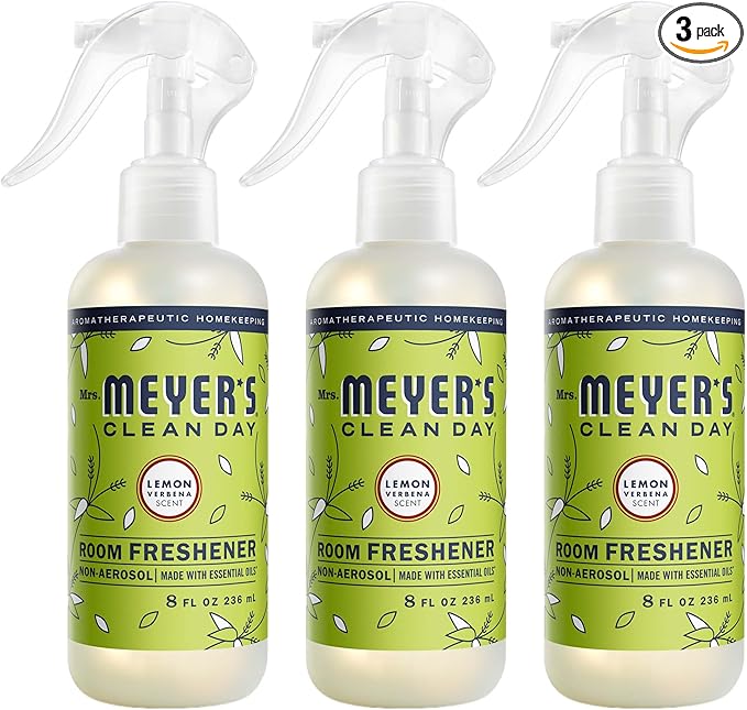 MRS. MEYER'S CLEAN DAY Room Freshener, Lemon Verbena Scent, 8 Ounce Non-Aerosol Spray Bottle (Pack of 3)