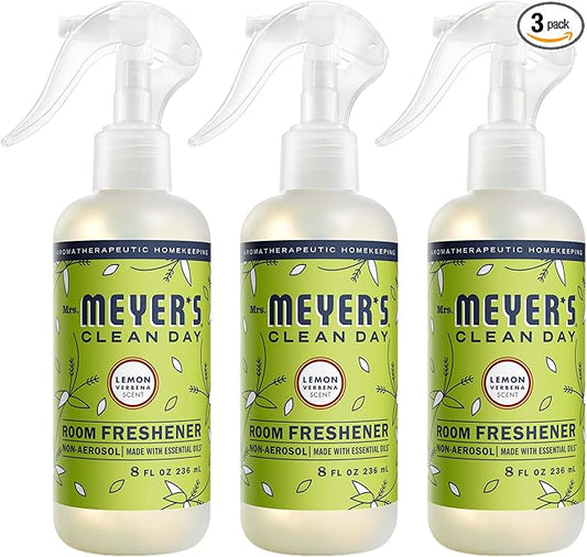 MRS. MEYER'S CLEAN DAY Room Freshener, Lemon Verbena Scent, 8 Ounce Non-Aerosol Spray Bottle (Pack of 3)