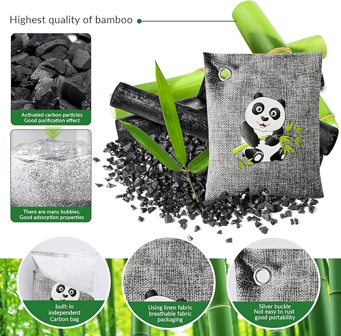 2 Bags Natural Air Purifying Bag | Bamboo Charcoal Odor Absorber for Home & Car | Closet Odor Eliminator, Small Room Deodorizer & Car Air Freshener | Charcoal Bags (200g- gray1, Unscented)