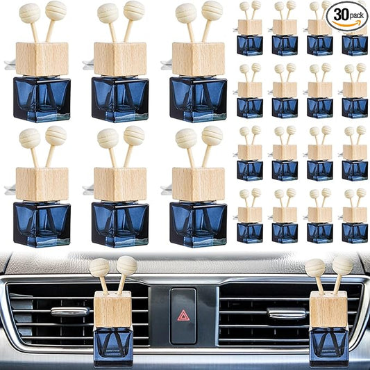 Zubebe 30 Pcs Car Diffuser Bottles Empty Bulk Vent Clip Car Air Freshener Diffuser for Essential Oil Perfume Glass Bottle with Wooden Caps Stick Fragrance Ornament (Gradient Black)