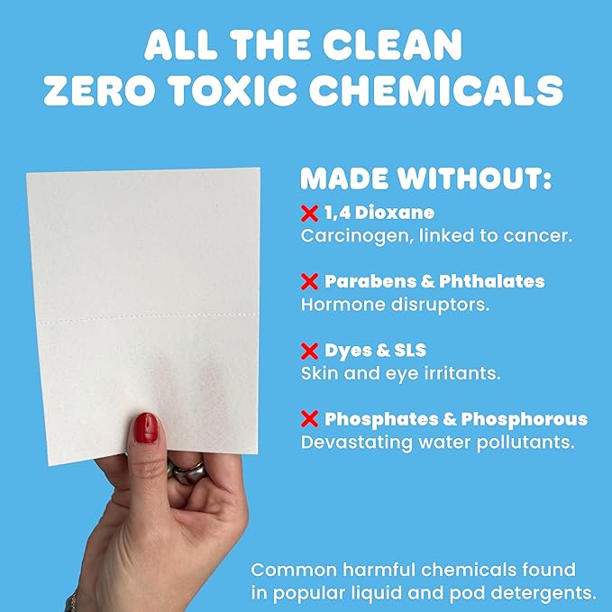 Wash'd Laundry Detergent Sheets - 40 Loads - Non Toxic Stain Fighting Enzymes - Plastic Free Travel Friendly Drawer Box - Fresh Scent