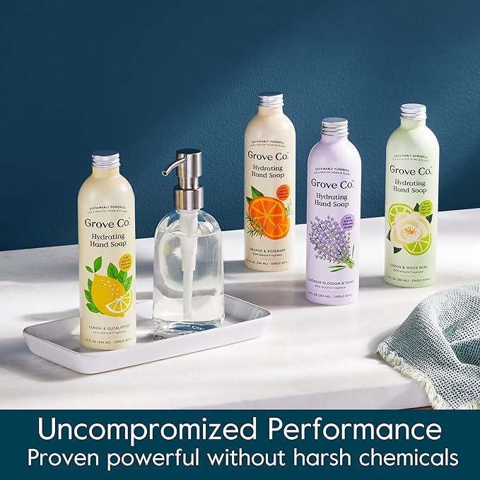 Grove Co. Hydrating Gel Hand Soap Refills (3 x 13 Fl Oz) Plastic-Free Liquid Hands Cleaner Refill Set, 100% Natural Lemon & Eucalyptus + Lavender & Thyme + Orange & Rosemary Fragrance