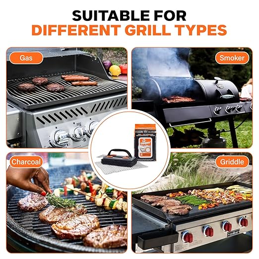 Proud Grill Q-Swiper BBQ Grill Cleaner Set - 1 Grill Brush with Scraper and 25 BBQ Grill Cleaning Wipes, Bristle-Free & Wire-Less, Safe Way to Remove Grease and Grime for A Clean and Healthy Grill